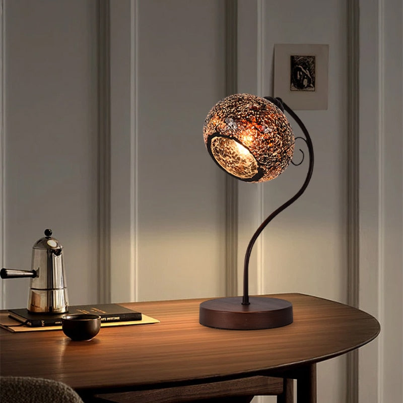 Ggbingo Retro Table Lamp Luxury Round Ice Crack Desk Light Creative