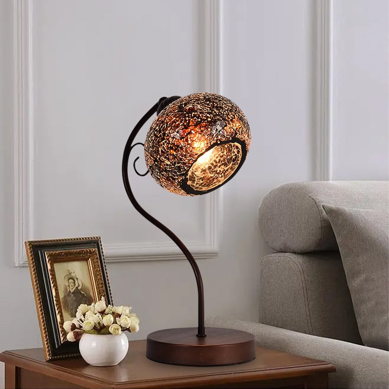 Ggbingo Retro Table Lamp Luxury Round Ice Crack Desk Light Creative