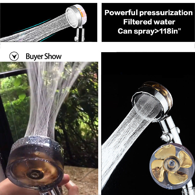 New Turbo Propeller Shower Head Water Saving High Preassure Flow 360